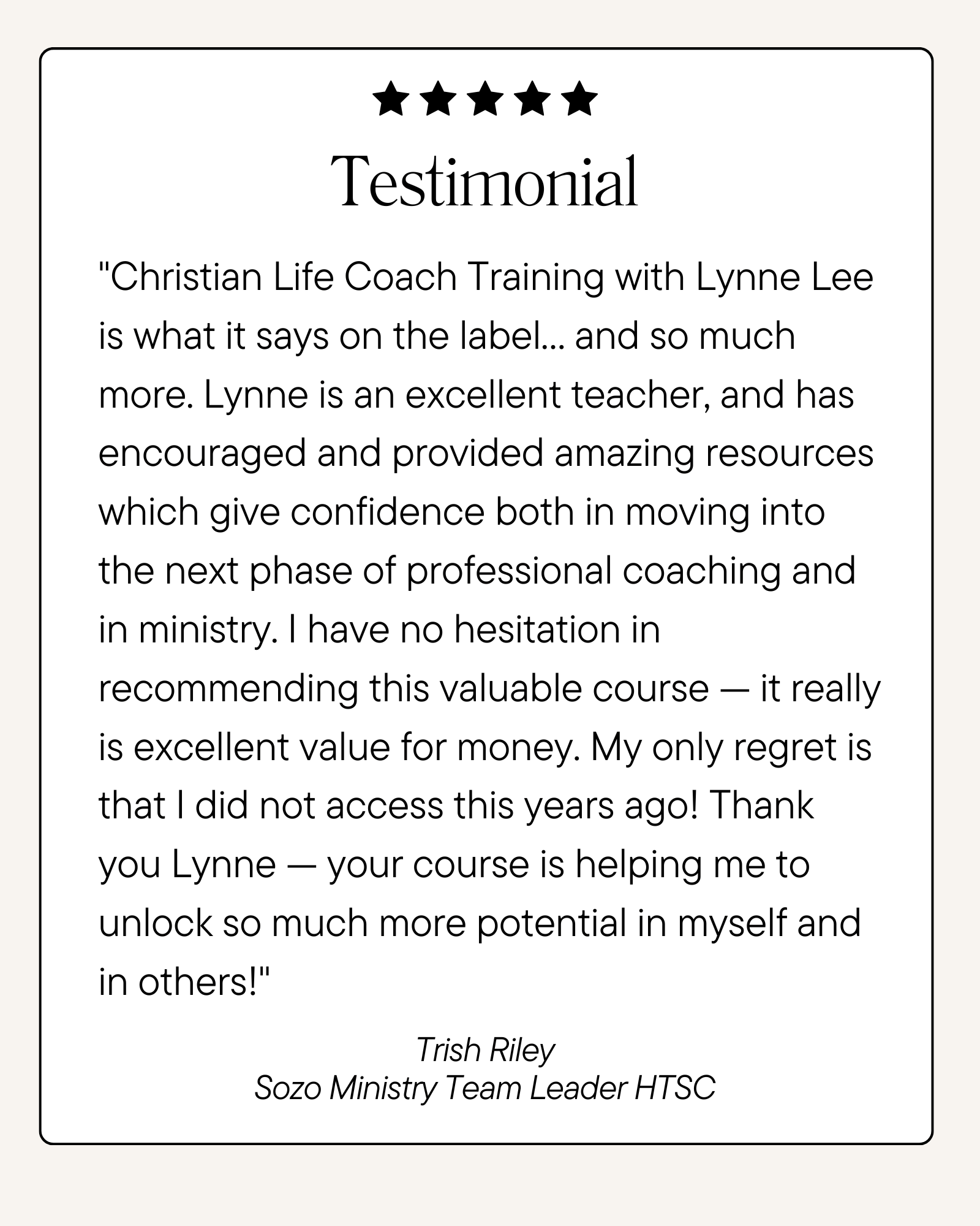 Christian Life Coach Training Testimonial